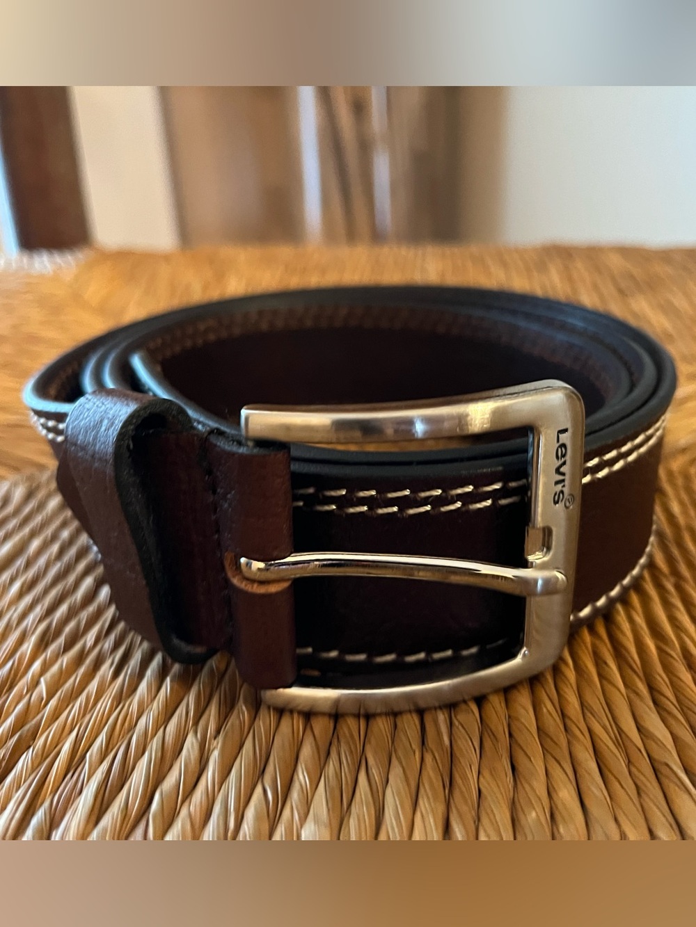 Levi's Men's Big & Tall Brown Leather Belt Size 50 / 125cm Double Stitch